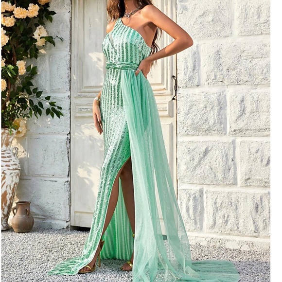 One-Shoulder Pleated Satin Party Prom Dress main image 0